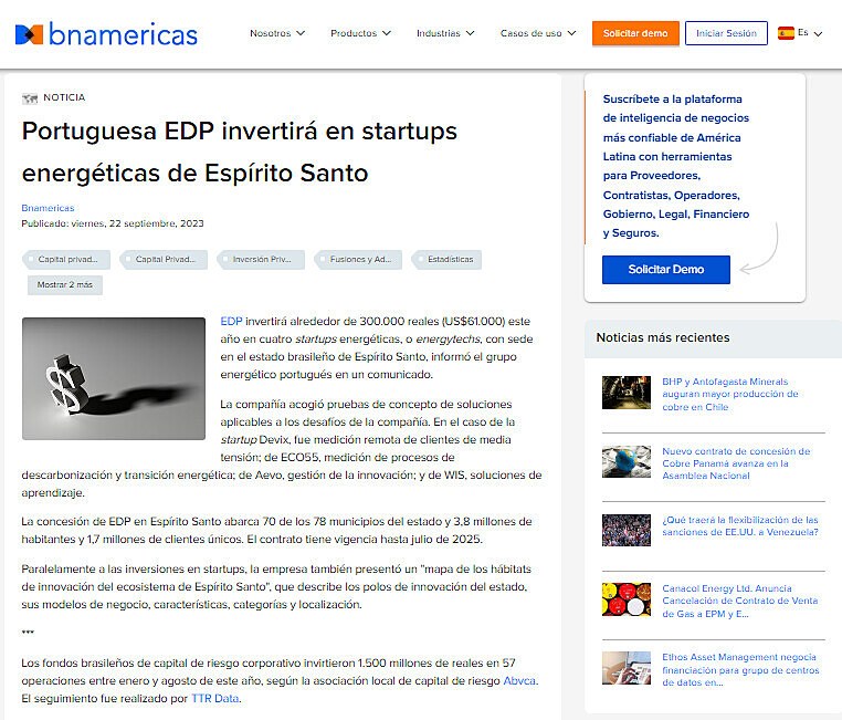 Portuguesa EDP invertir en startups energticas de Esprito Santo